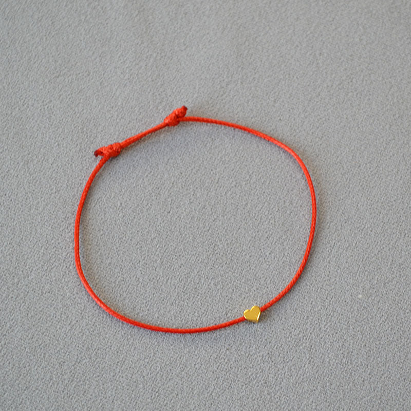 Chic Red Cord Bracelet With Heart Charm