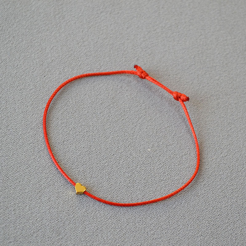 Chic Red Cord Bracelet With Heart Charm