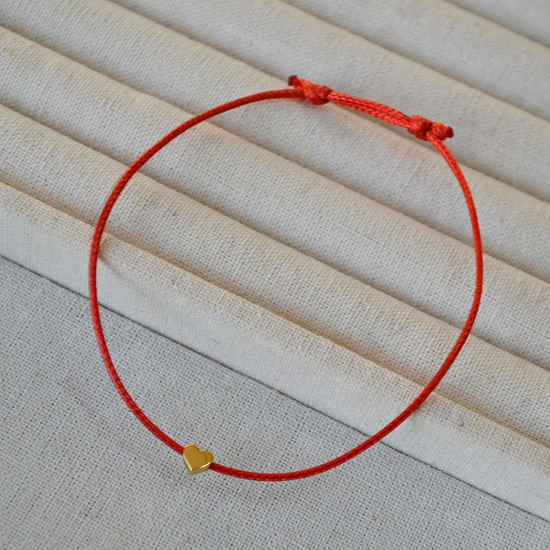 Chic Red Cord Bracelet With Heart Charm
