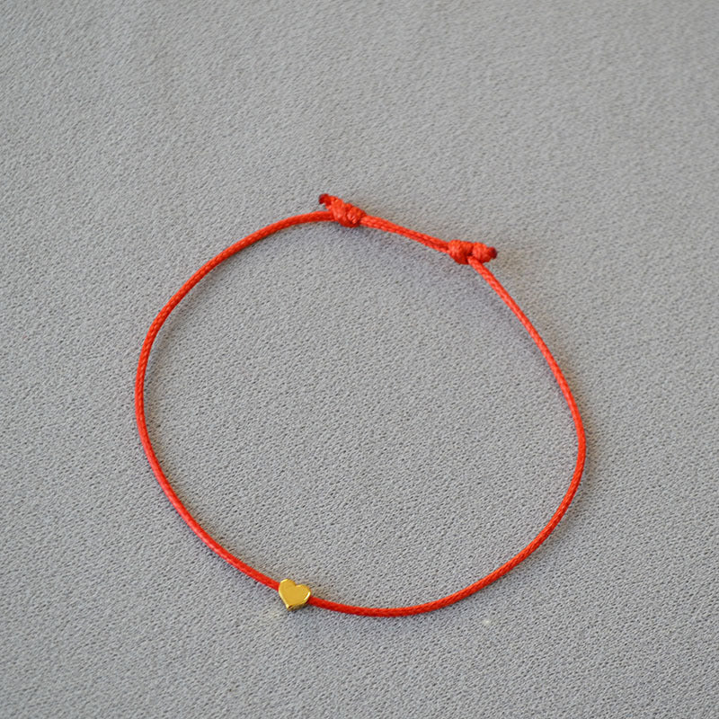 Chic Red Cord Bracelet With Heart Charm