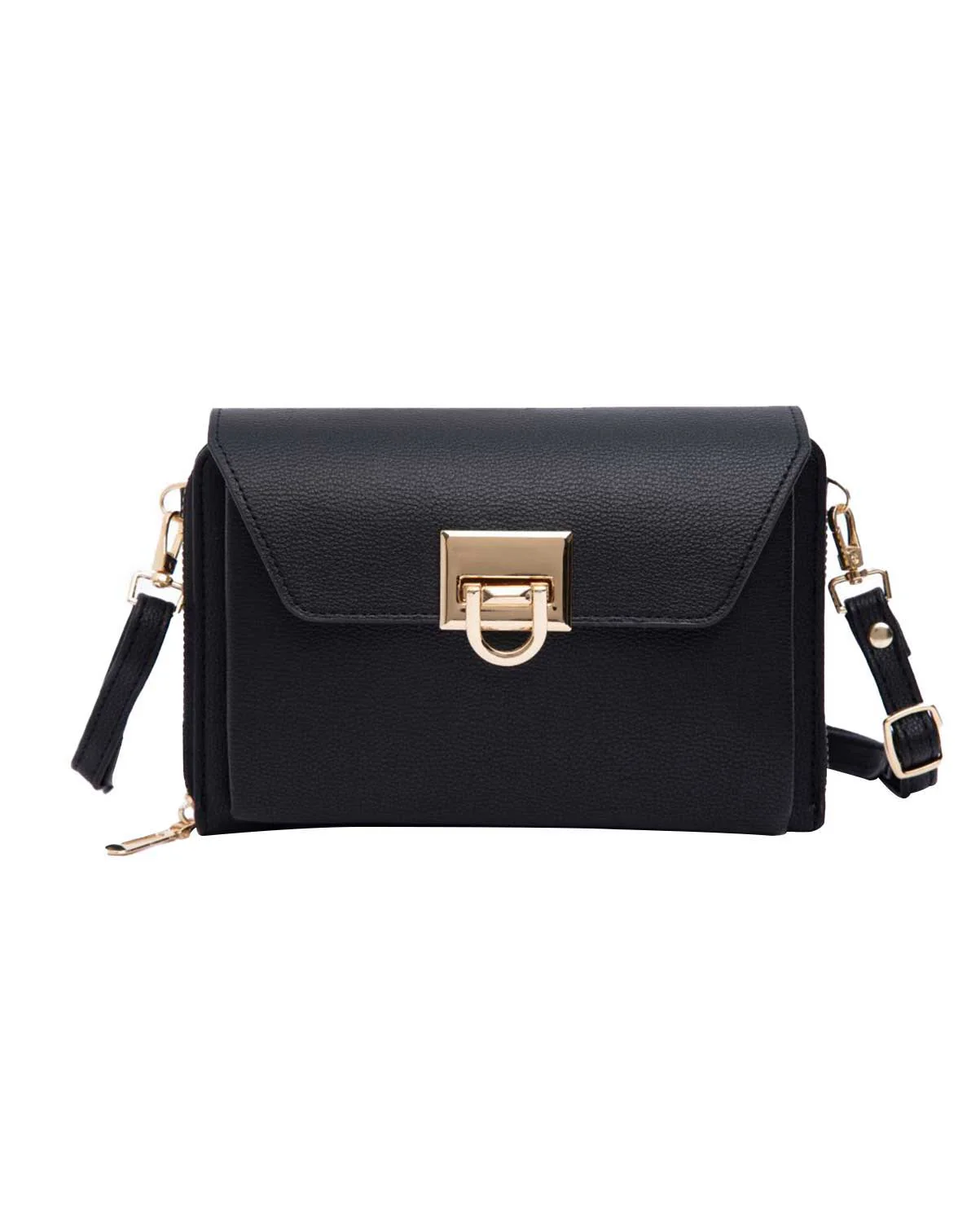 Elegant Black Faux Leather Crossbody Bag