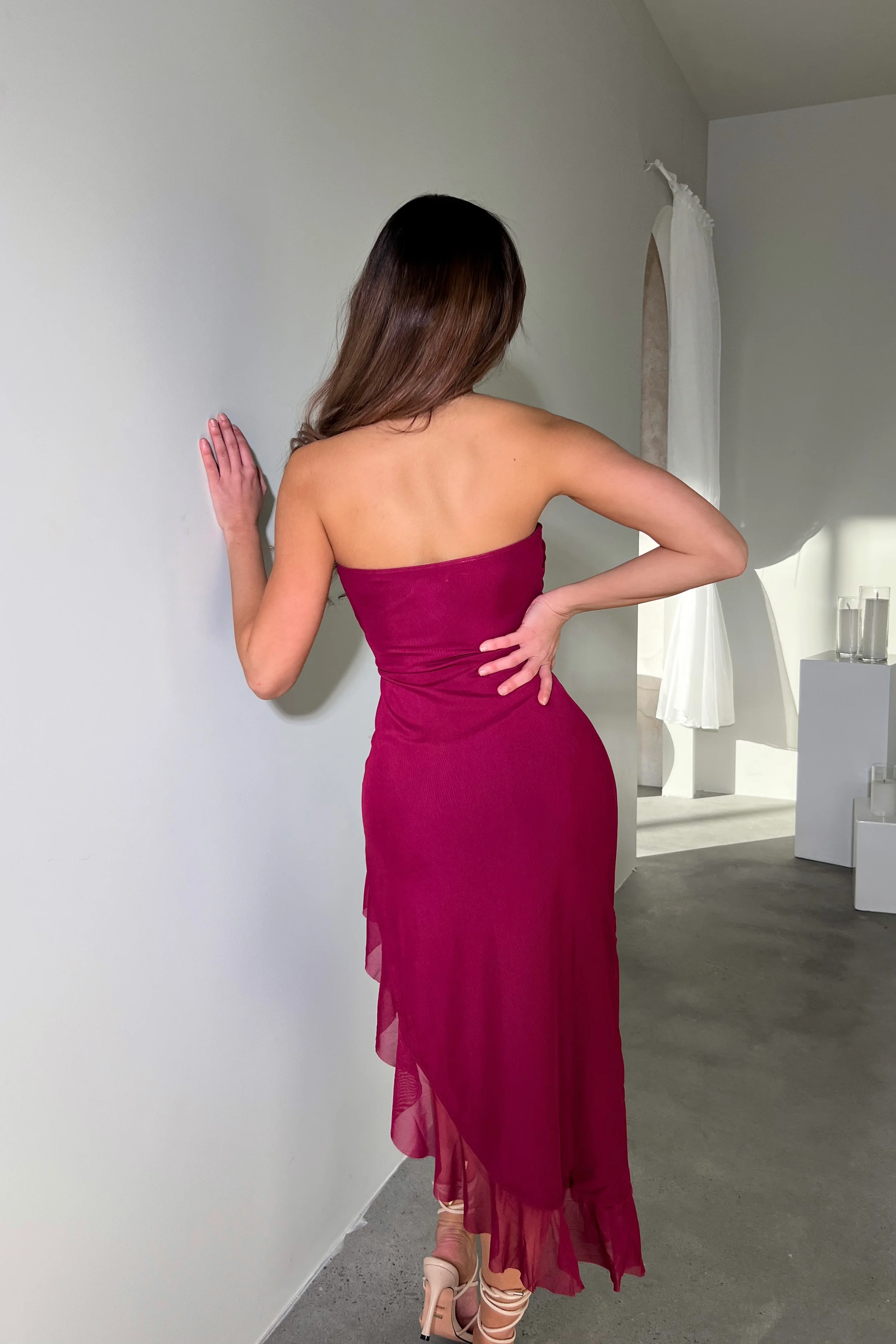 Elegant Burgundy Strapless Dress