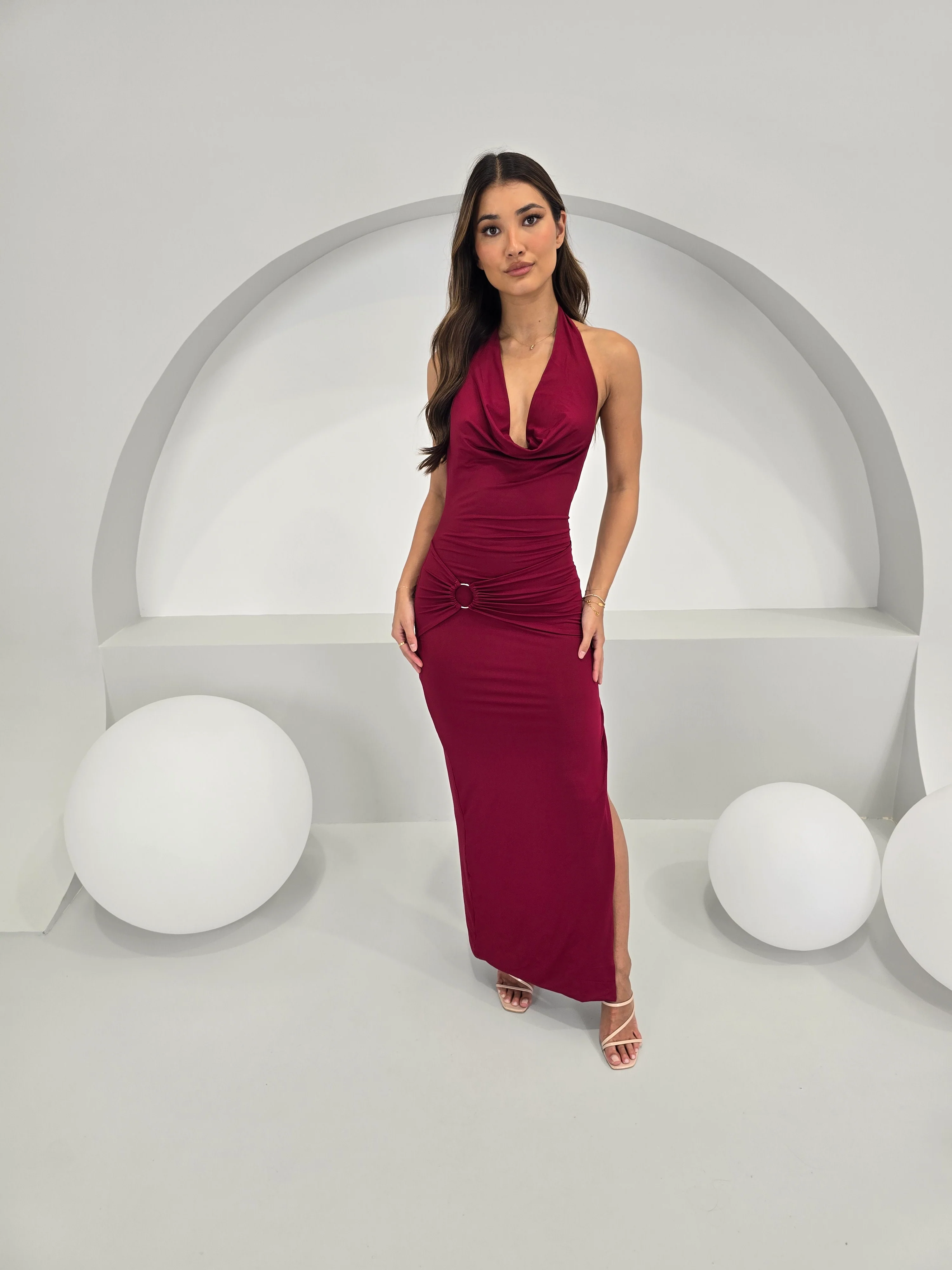 Elegant Wine Red Maxi Dress