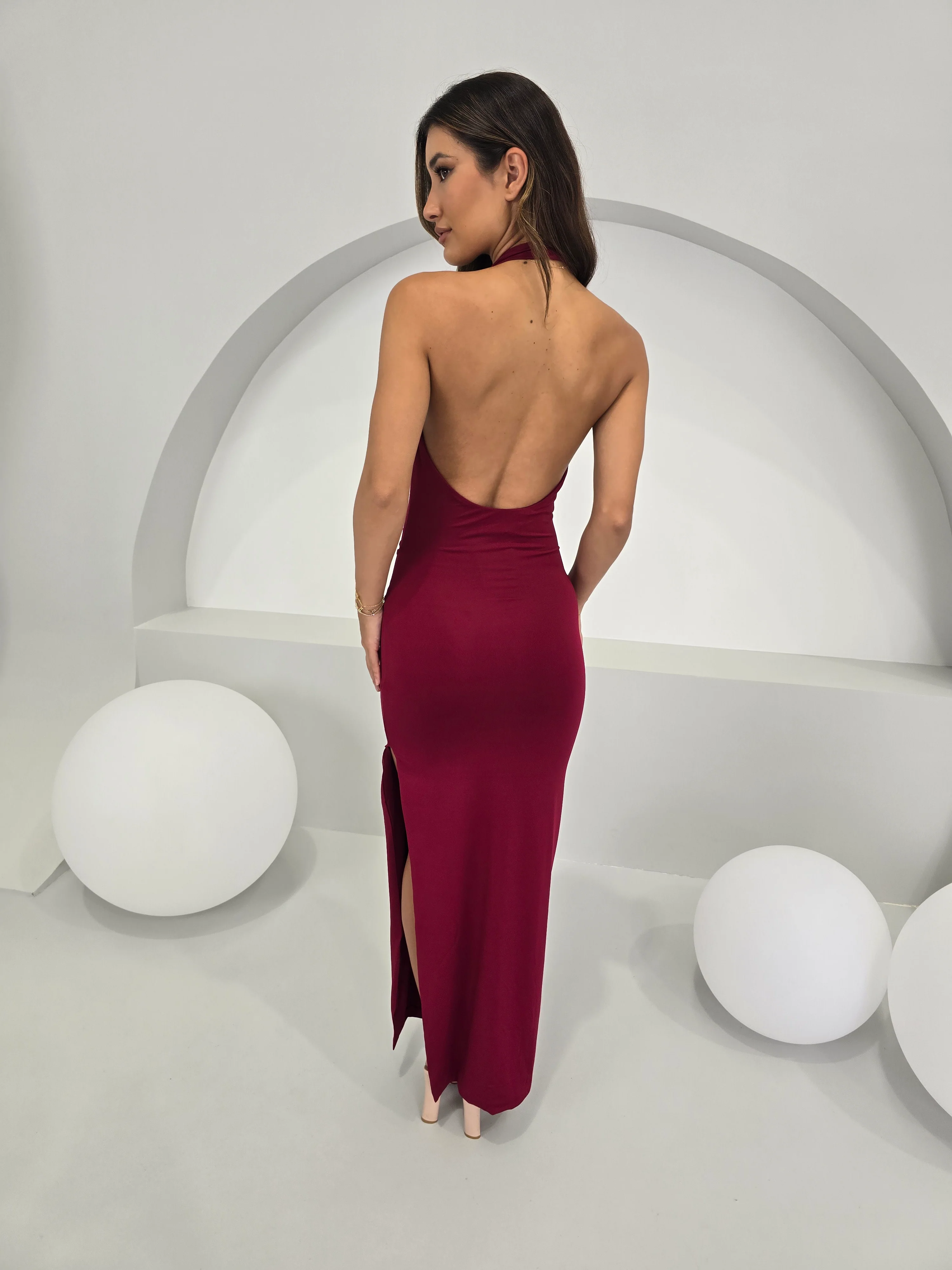 Elegant Wine Red Maxi Dress