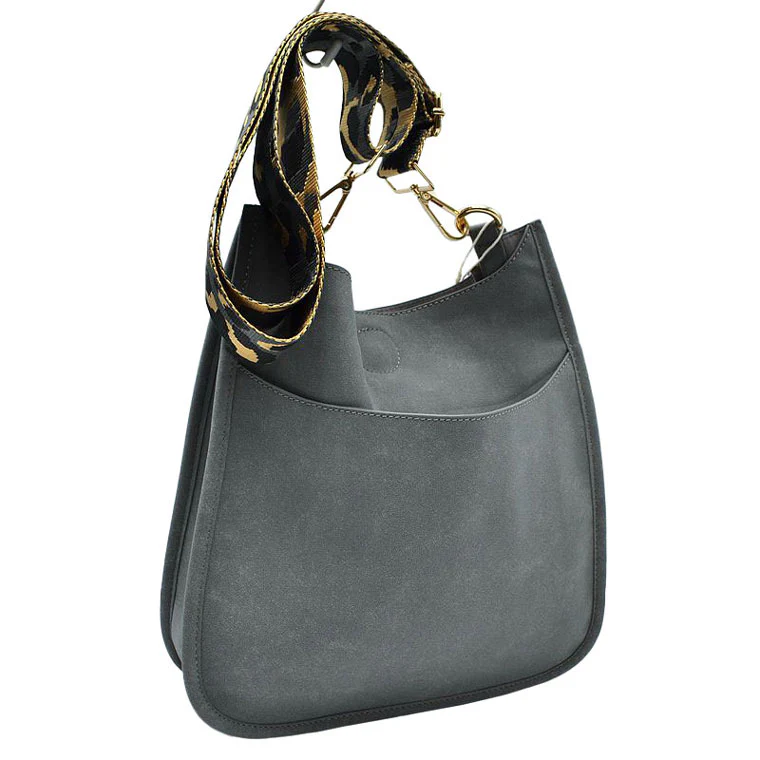 Elegant Gray Faux Leather Shoulder Bag