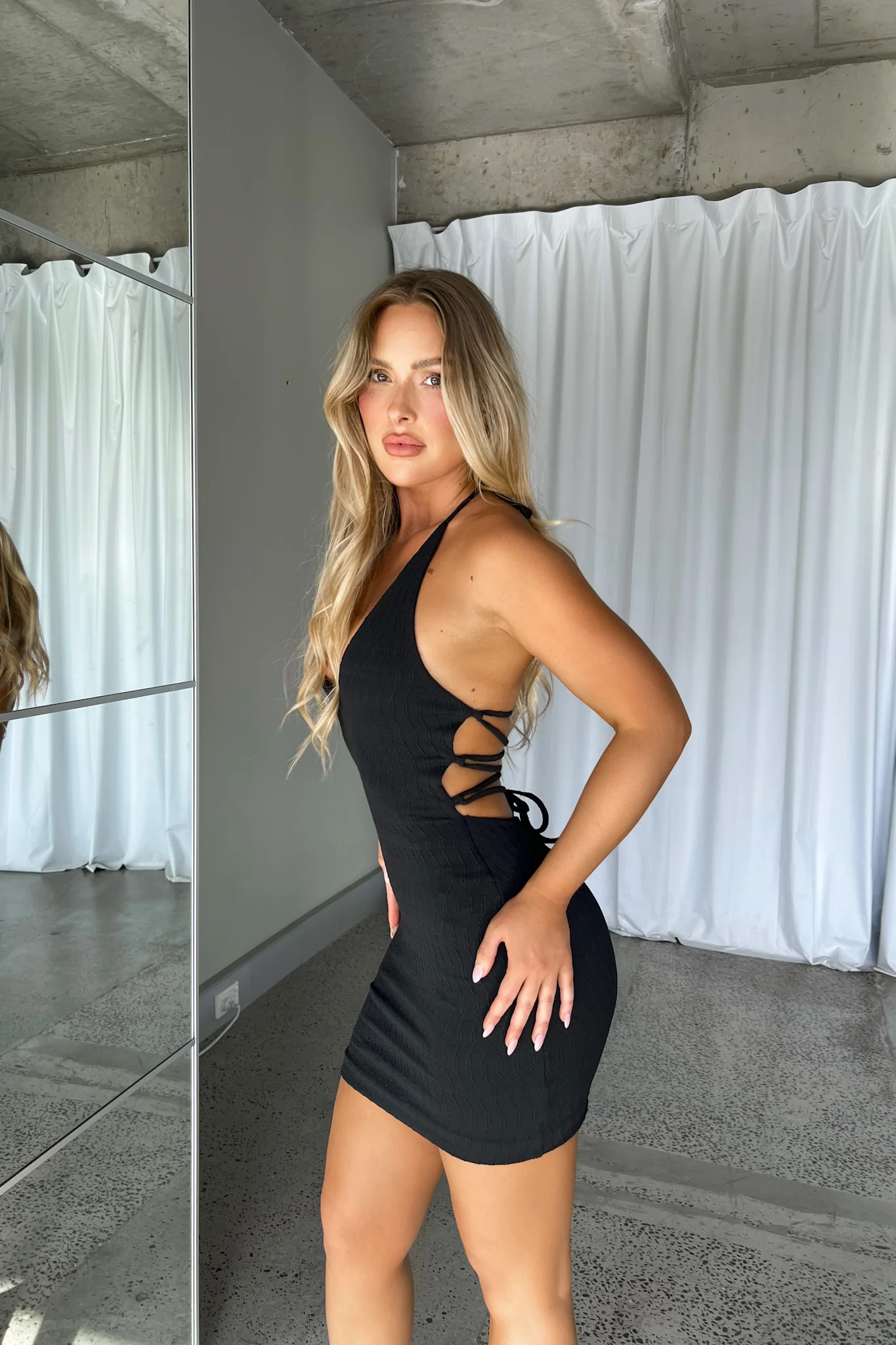 Sleek Black Halter Neck Dress